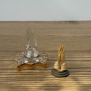 Vintage Miniature Prayer Hands Figures Clear Glass & Plastic Decorative Trinkets